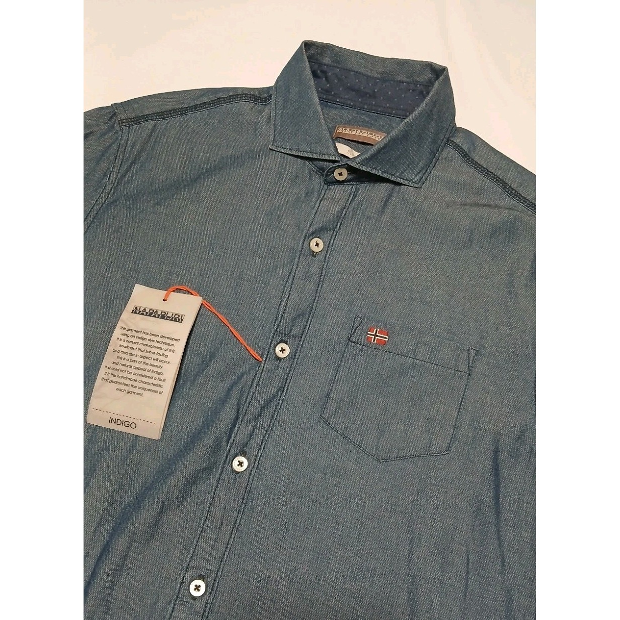 Napapijiri Men's Production Sample Long Sleeve Chambray Button Shirt Size Large