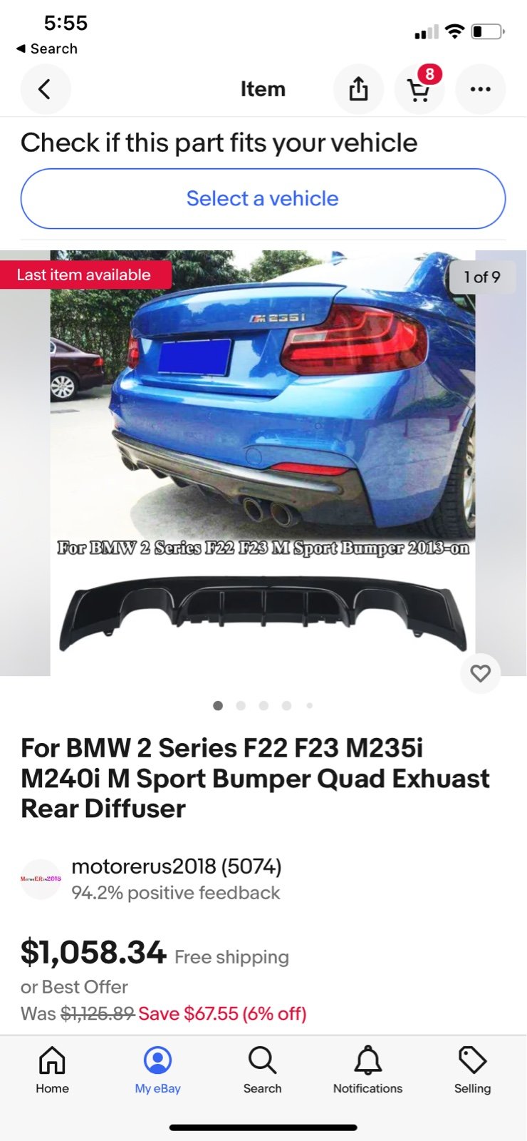 M235i/m240i gloss black rear quad diffuser
