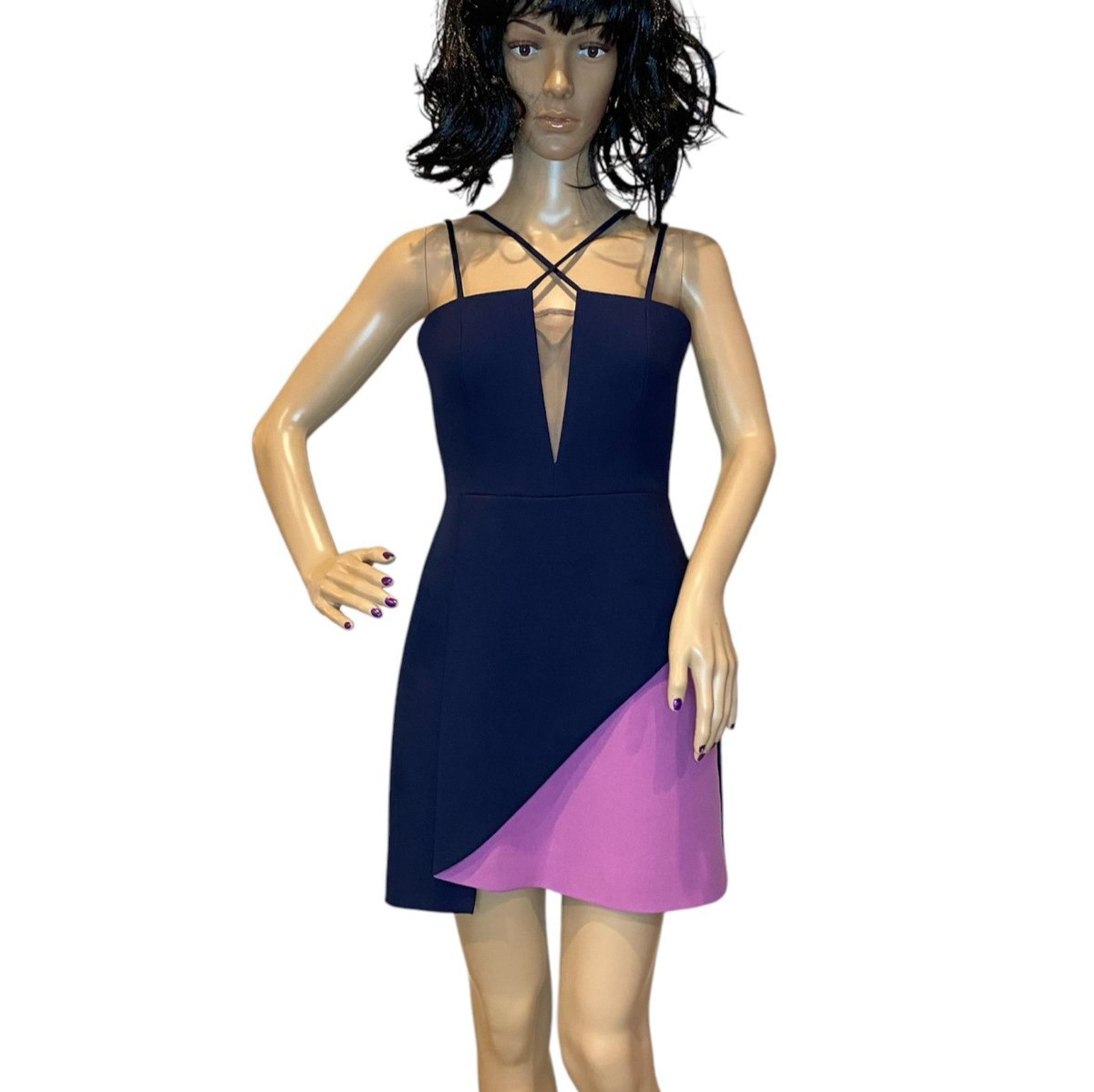 BCBGMaxAzria Linzee 2-Tone Color Block Mesh Mini Shift Cut Out Dress Size 4 EUC