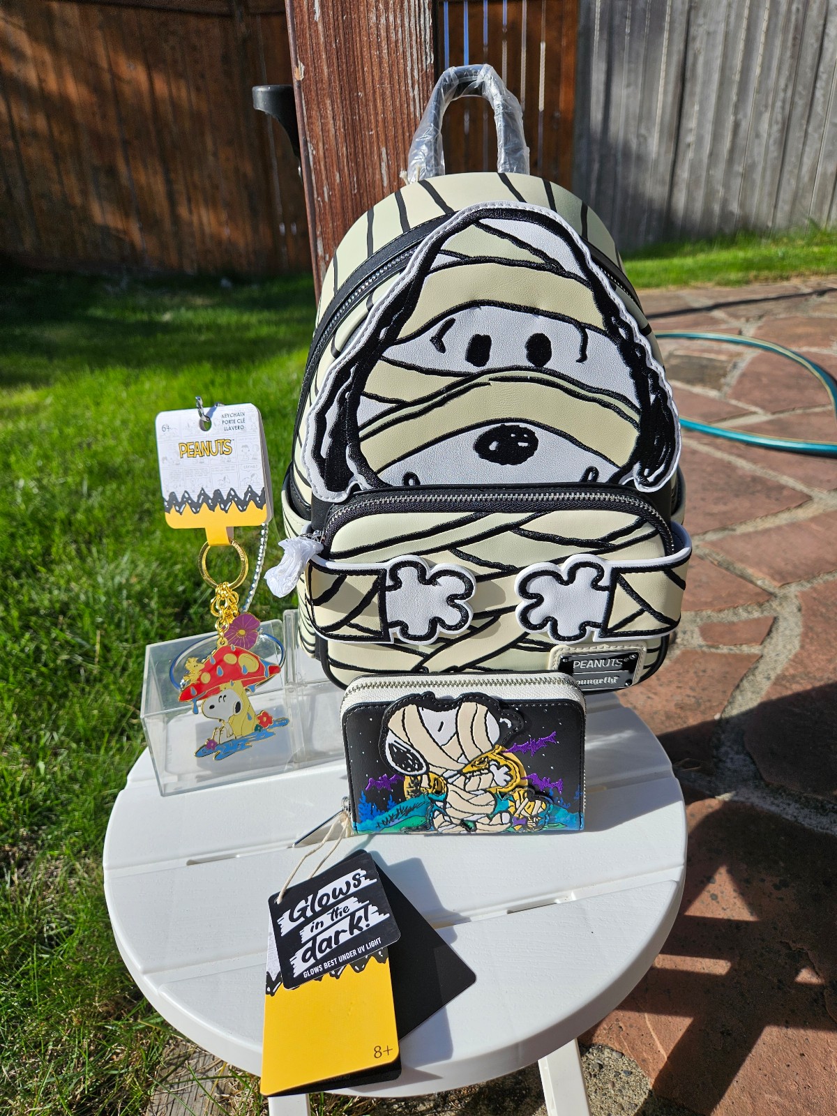 Loungefly Peanuts Snoopy Mummy Glow-In-The-Dark Figural Mini Backpack set