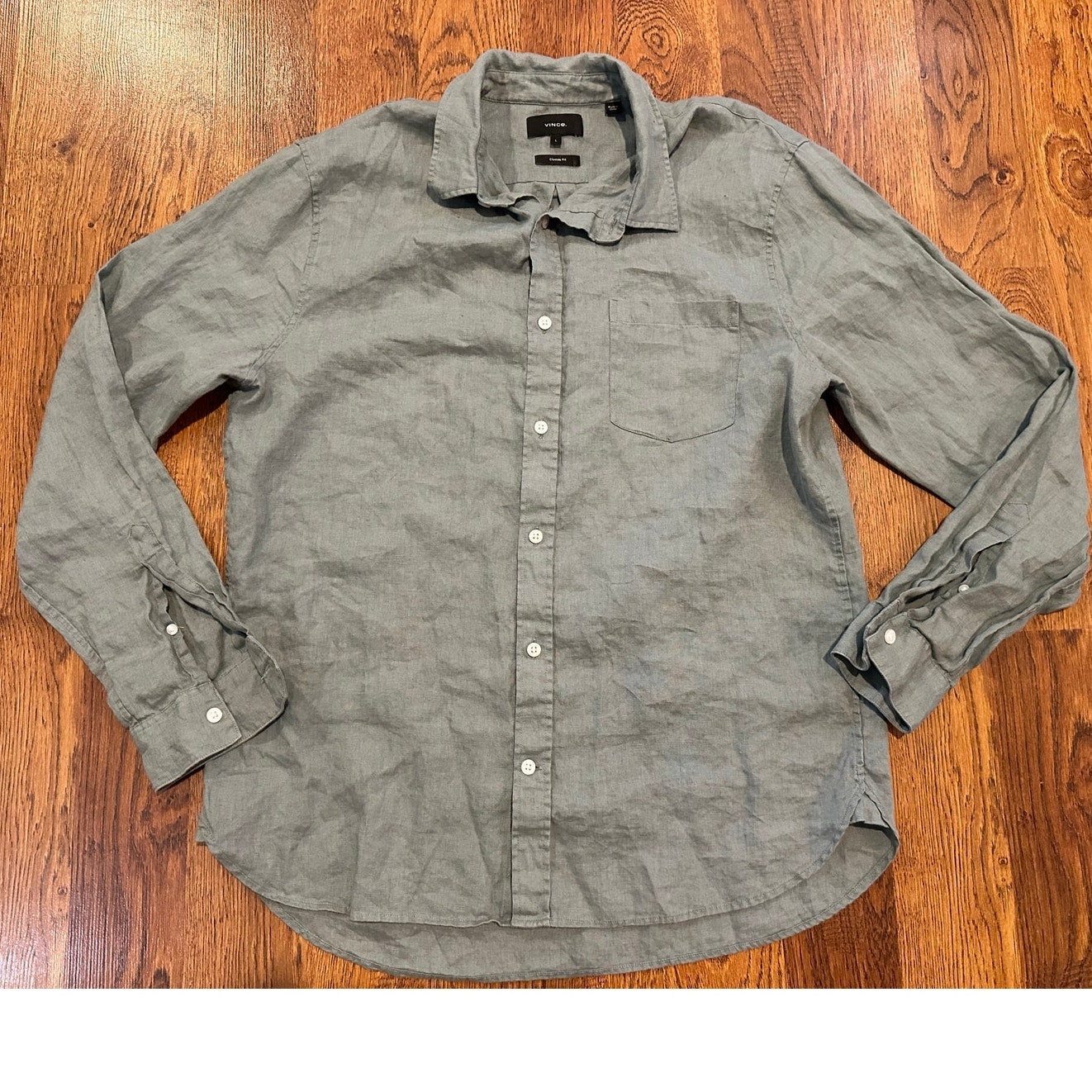 Vince Men's Classic Fit 100% Linen Button Down Shirt Sage Green Size Large