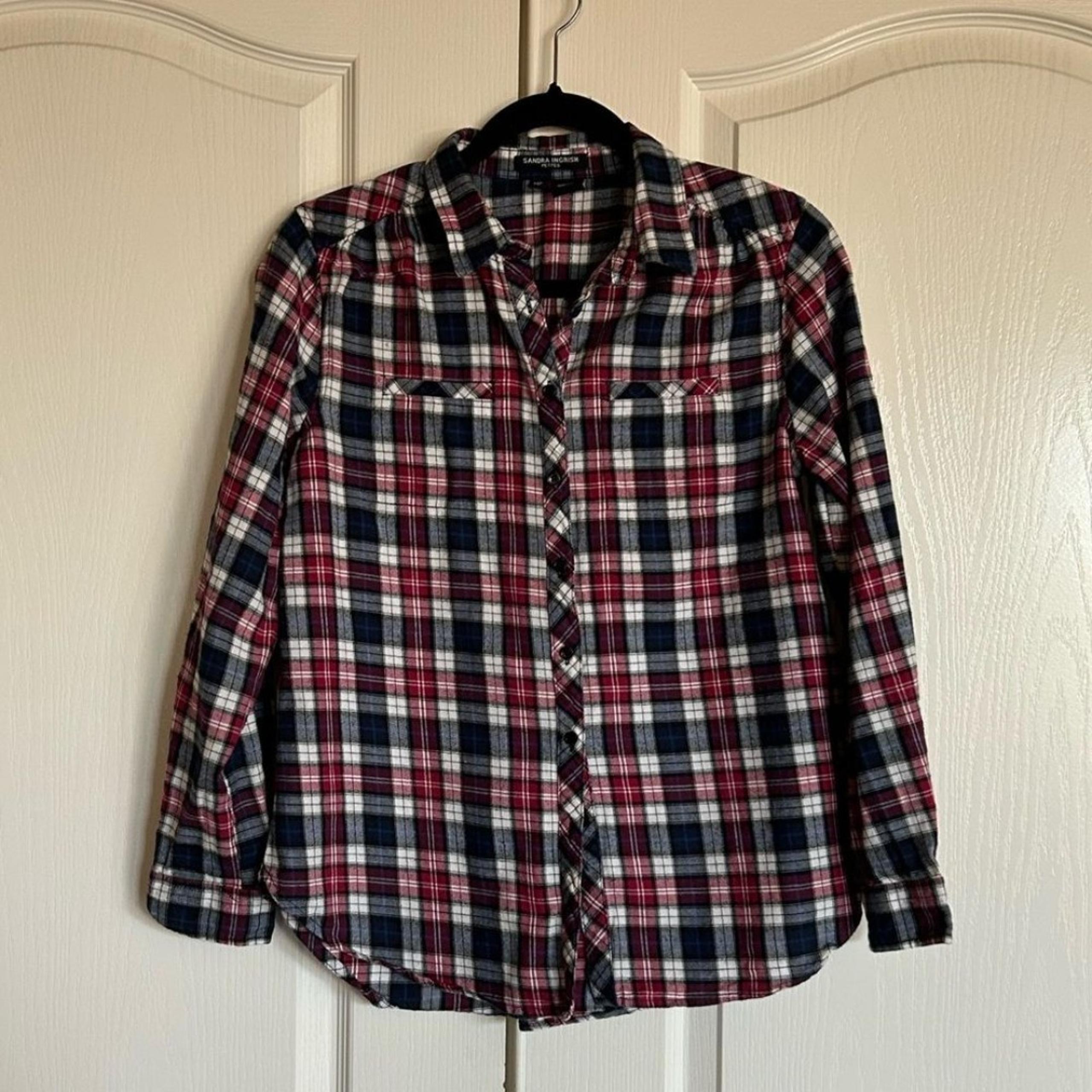 Sandra Ingrish‎ plaid flannel button up long sleeve top medium petite Host Pick!