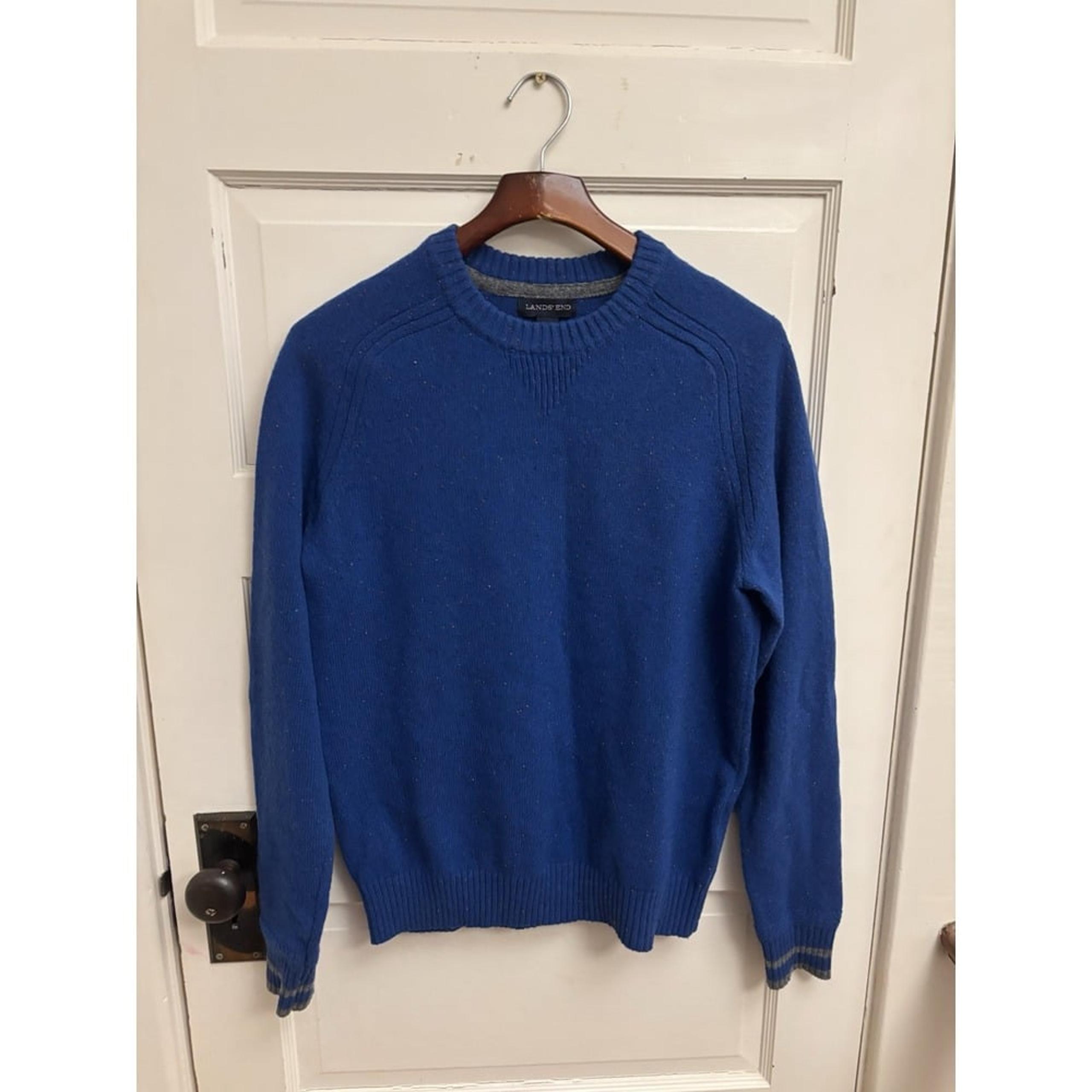 Lands' End Mens Blue Crew Neck 100% Lambswool Pullover Sweater Size M 38-40