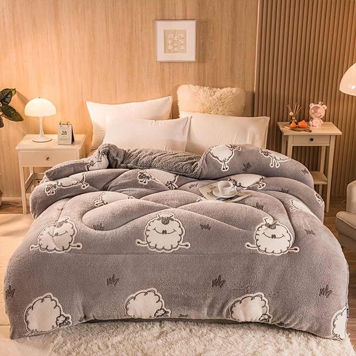 Milk Velvet Quilt Core, Cartoon Warm Comforter, Milk Velvet In One Side,-MBl