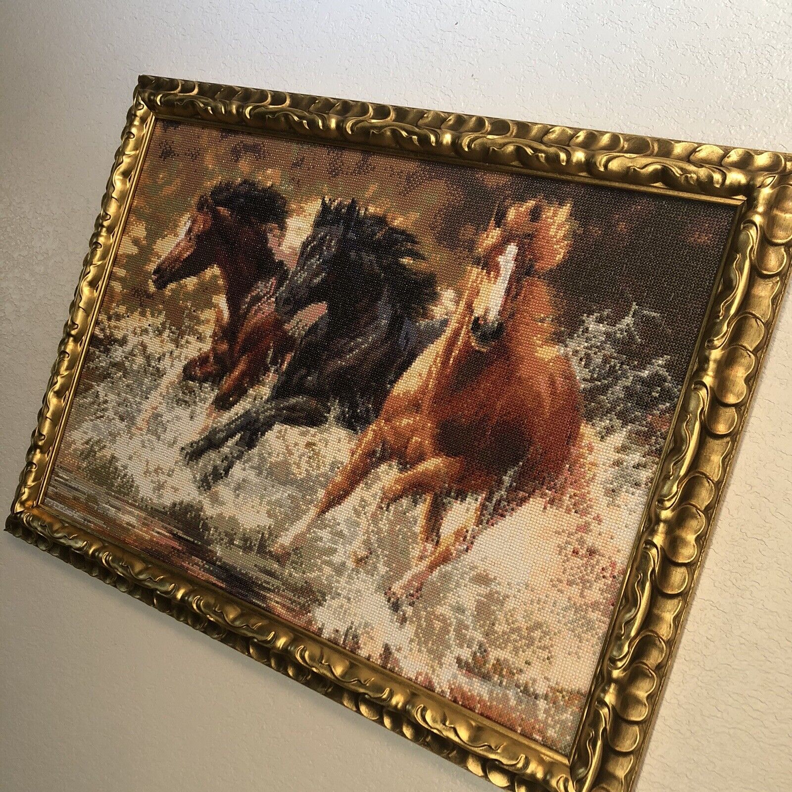 One of a kind “Wild Horses” diamond artwork painting custom framed