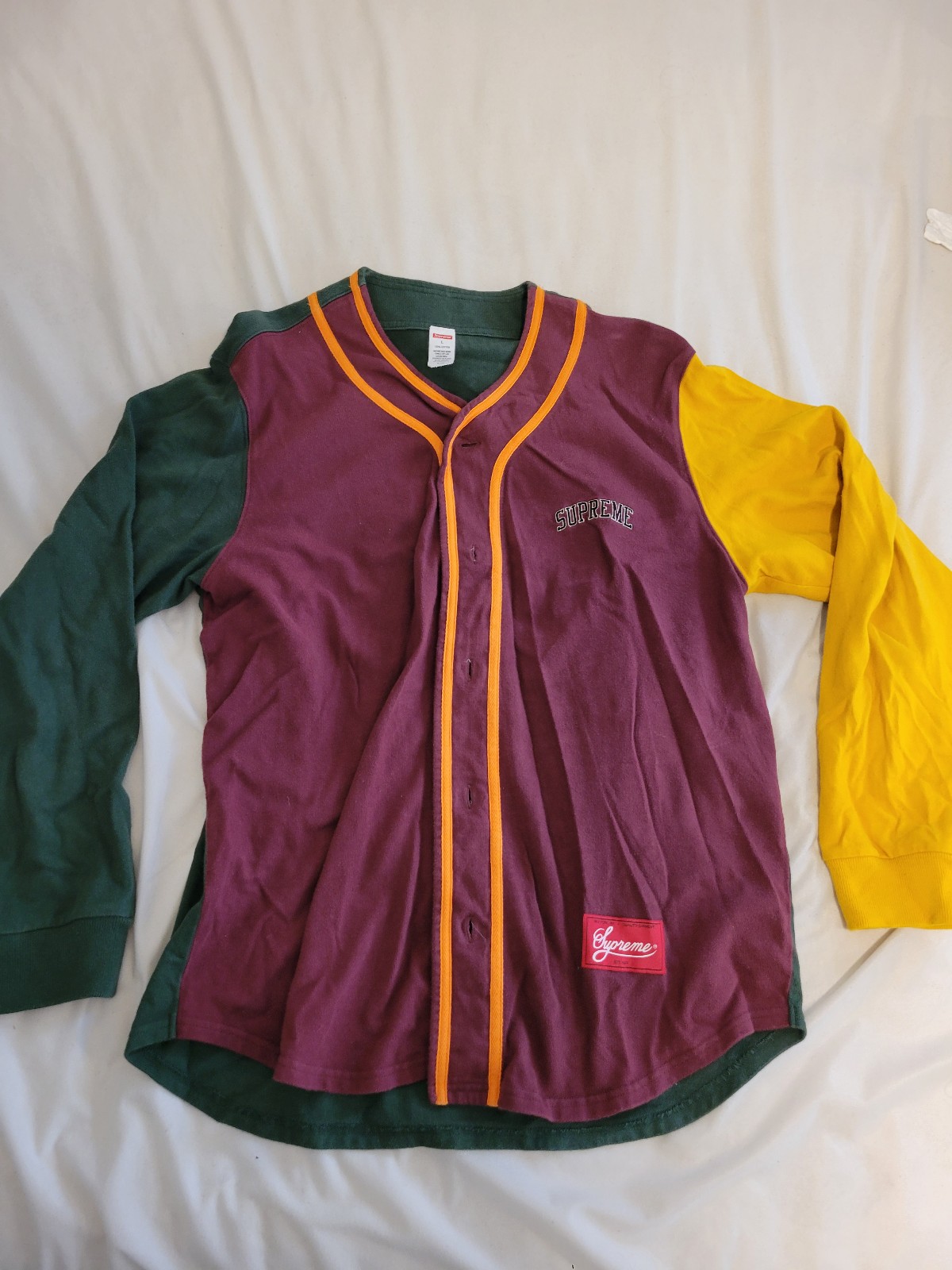 Supreme Color Blocked Baseball Top Burgundy size Large L
