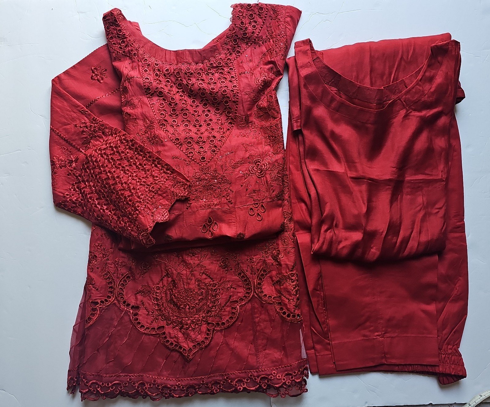 Pakistani Embroidered chikankari lawn frock with inner and cotton trouser