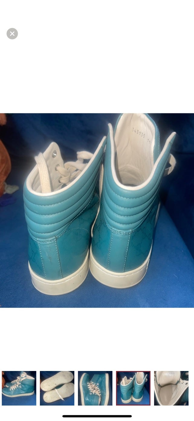 Authentic Gucci GG Imprime High-top Sneakers, Aqua, 343135 4715 US 12.5 UK 11.5