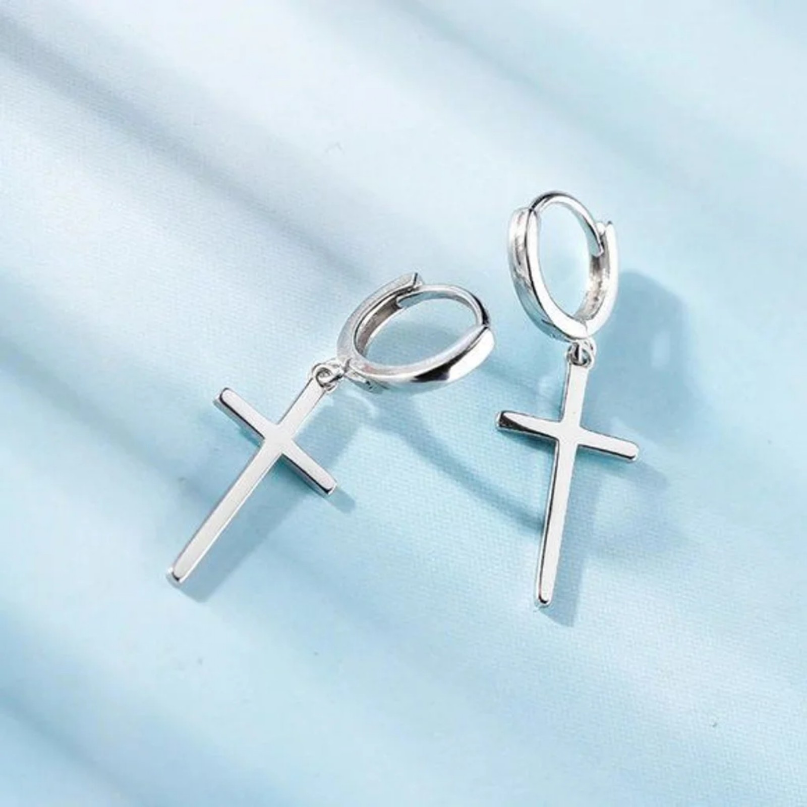 NEW 925 Silver Cross Huggie Hoops