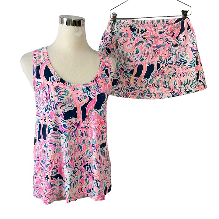 Lilly Pulitzer Head in Sand Print Mini Skort Skirt & Crayton Tank Size Small