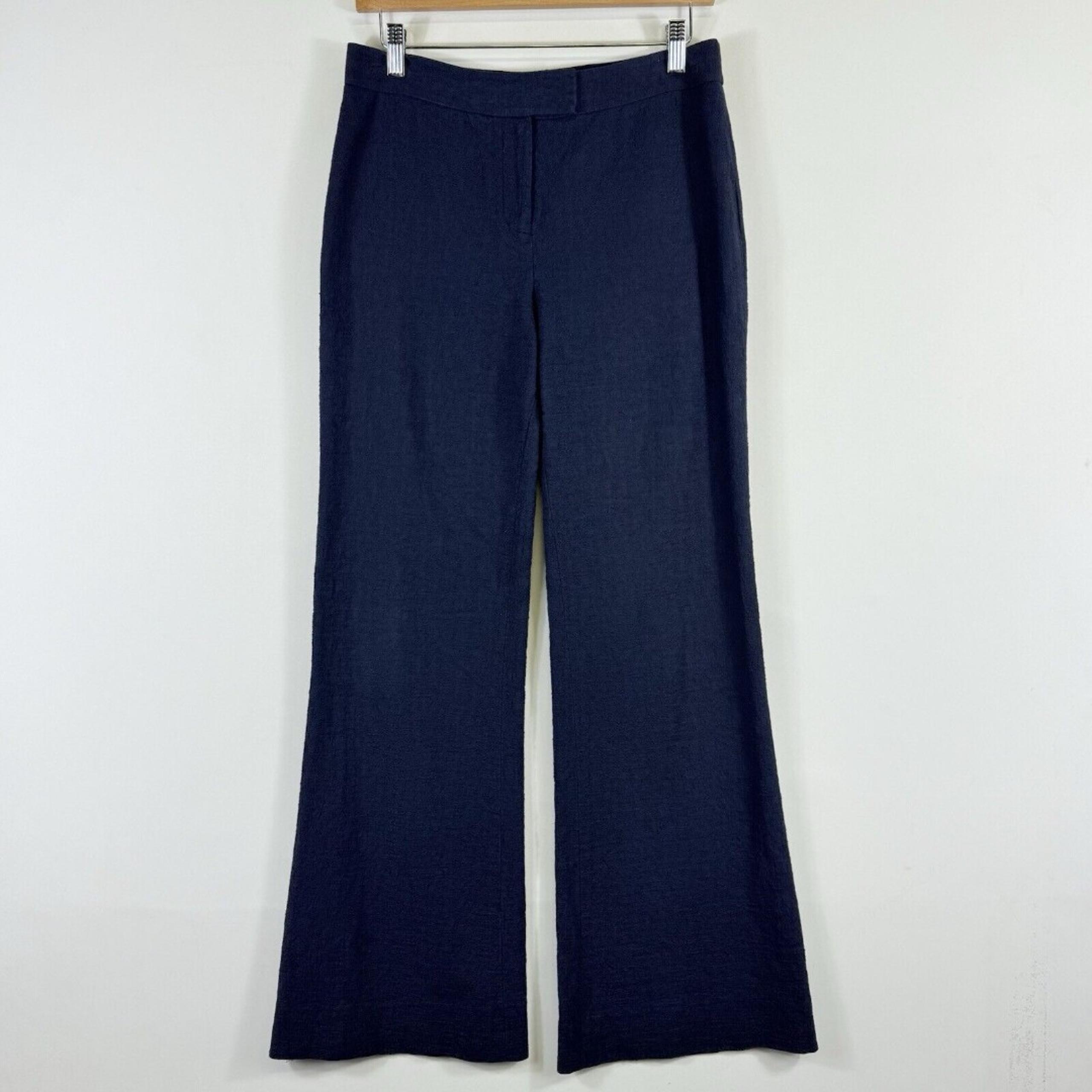 Diane von Furstenburg Blue Textured Cotton Flare Leg Trousers Pants Women's 6
