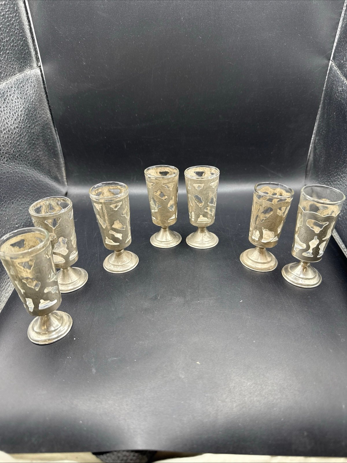 Set of 7 Very Nice Vintage Taxco Mexico Sterling Silver Shot Glasses 013025@