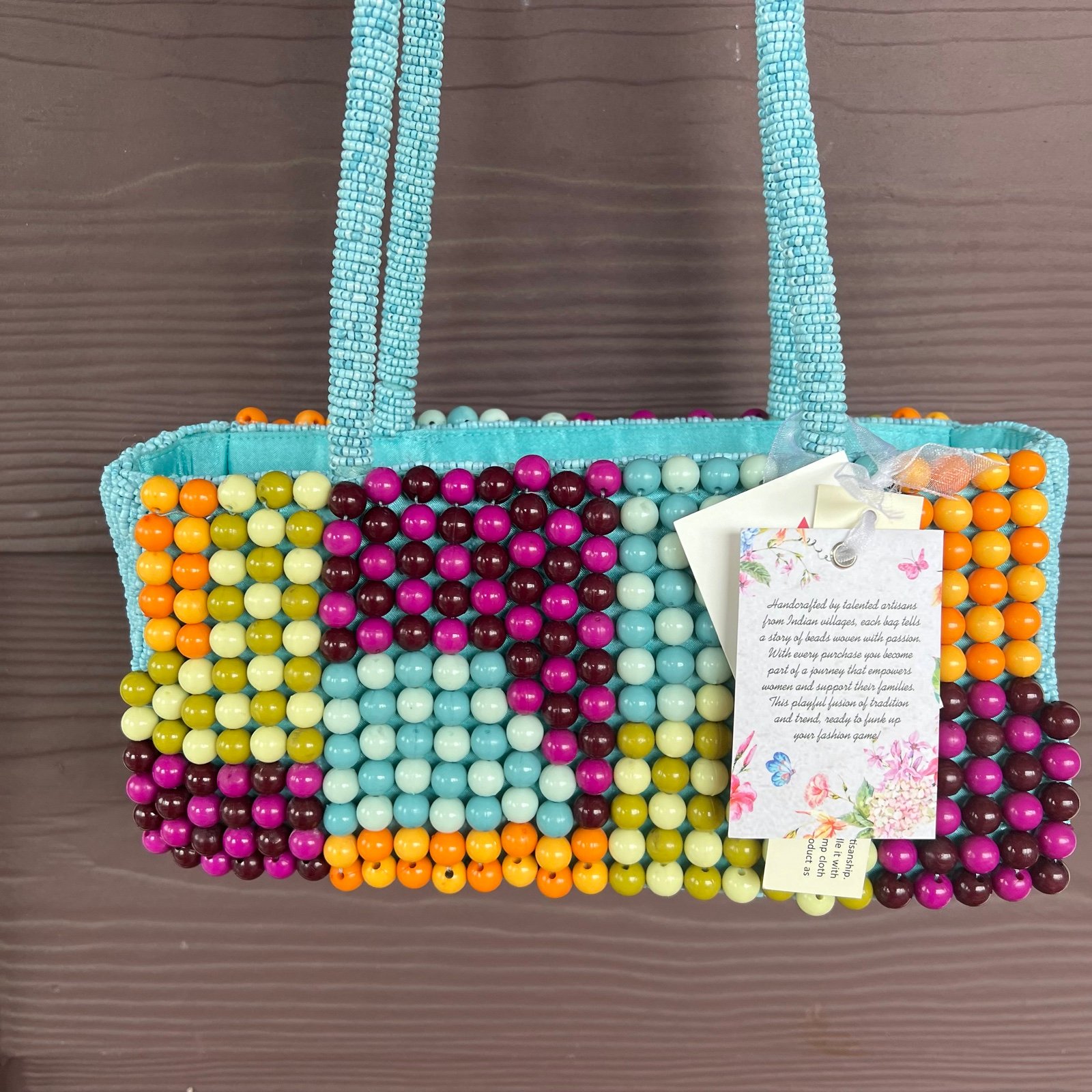 Multi-coloured beaded shoulder bag