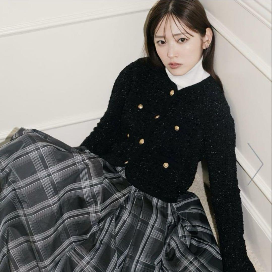 Black Check Pleated Skirt, Size M
