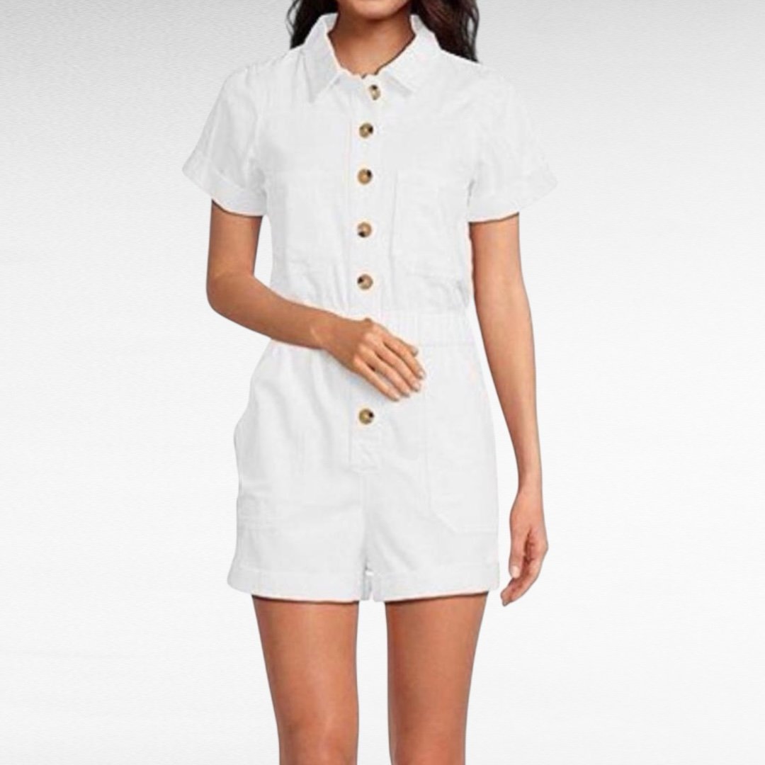 Gianni Bini | White Tori American Dream Short Sleeve Stretch Denim Romper