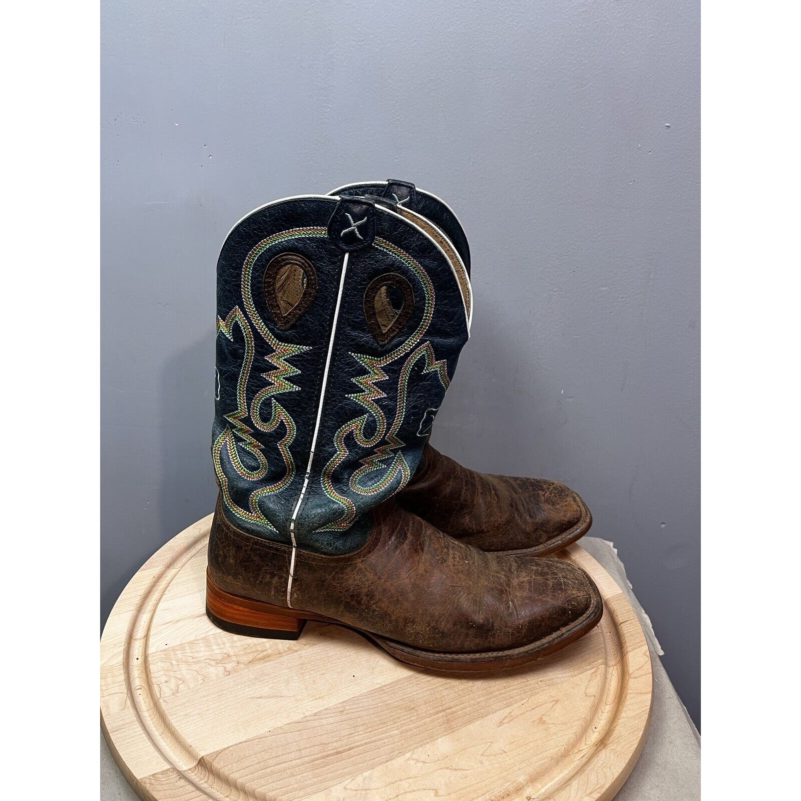 Twisted X Ruff Stock Print Square Toe Boots Mens 13D MRS0057 New Heels Blue