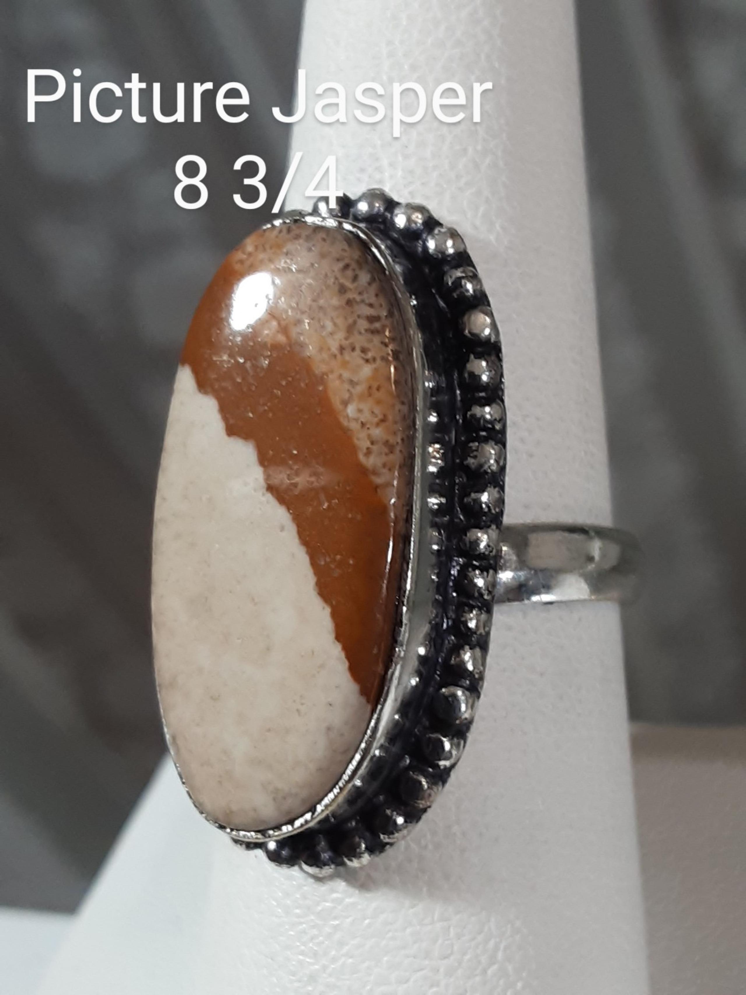 Picture Jasper Cabochon .925 Ring 8 3/4 "Journey"