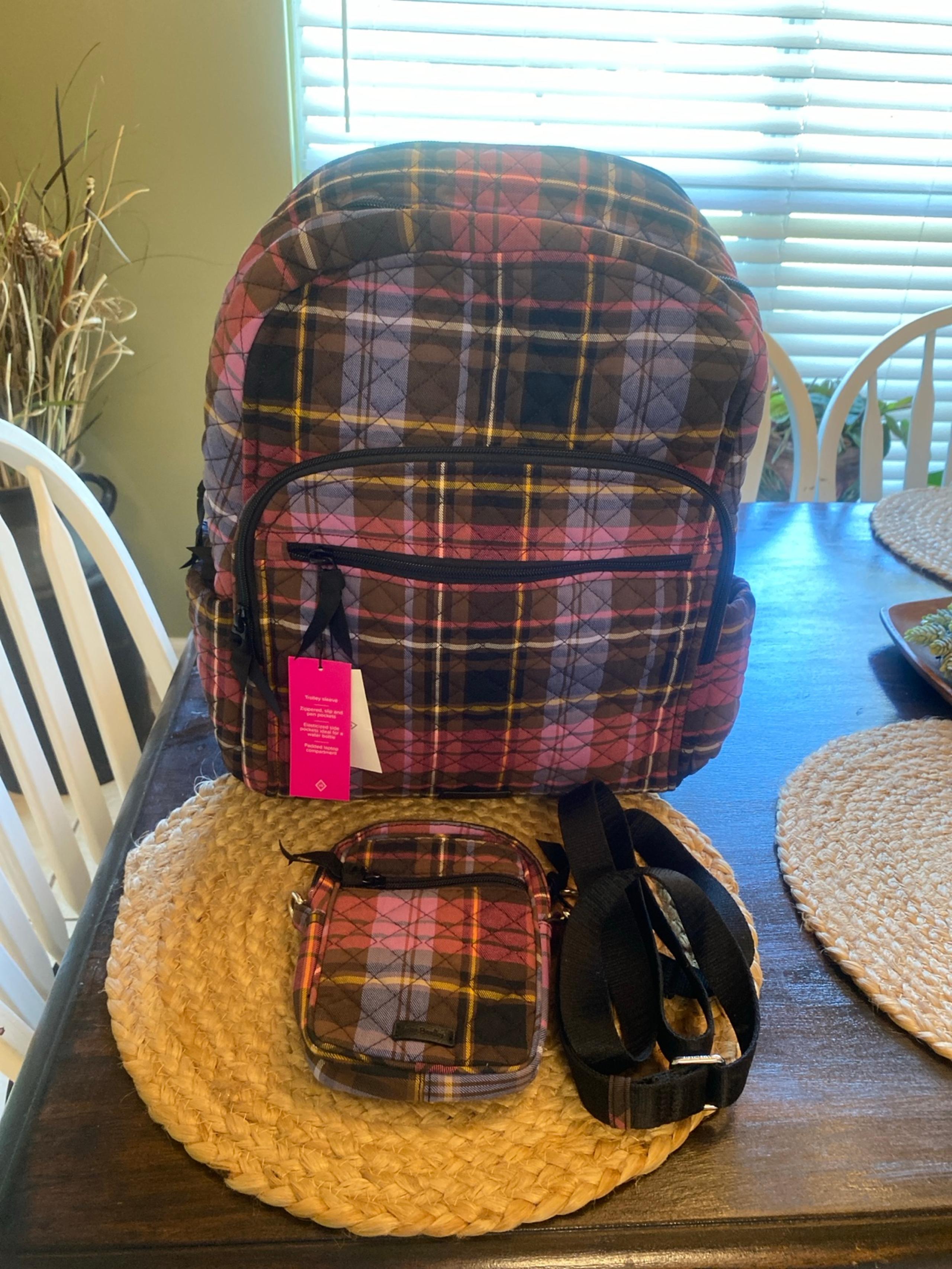 Vera Bradley Cozy Plaid Campus Backpack and Crossbody Bag Lot