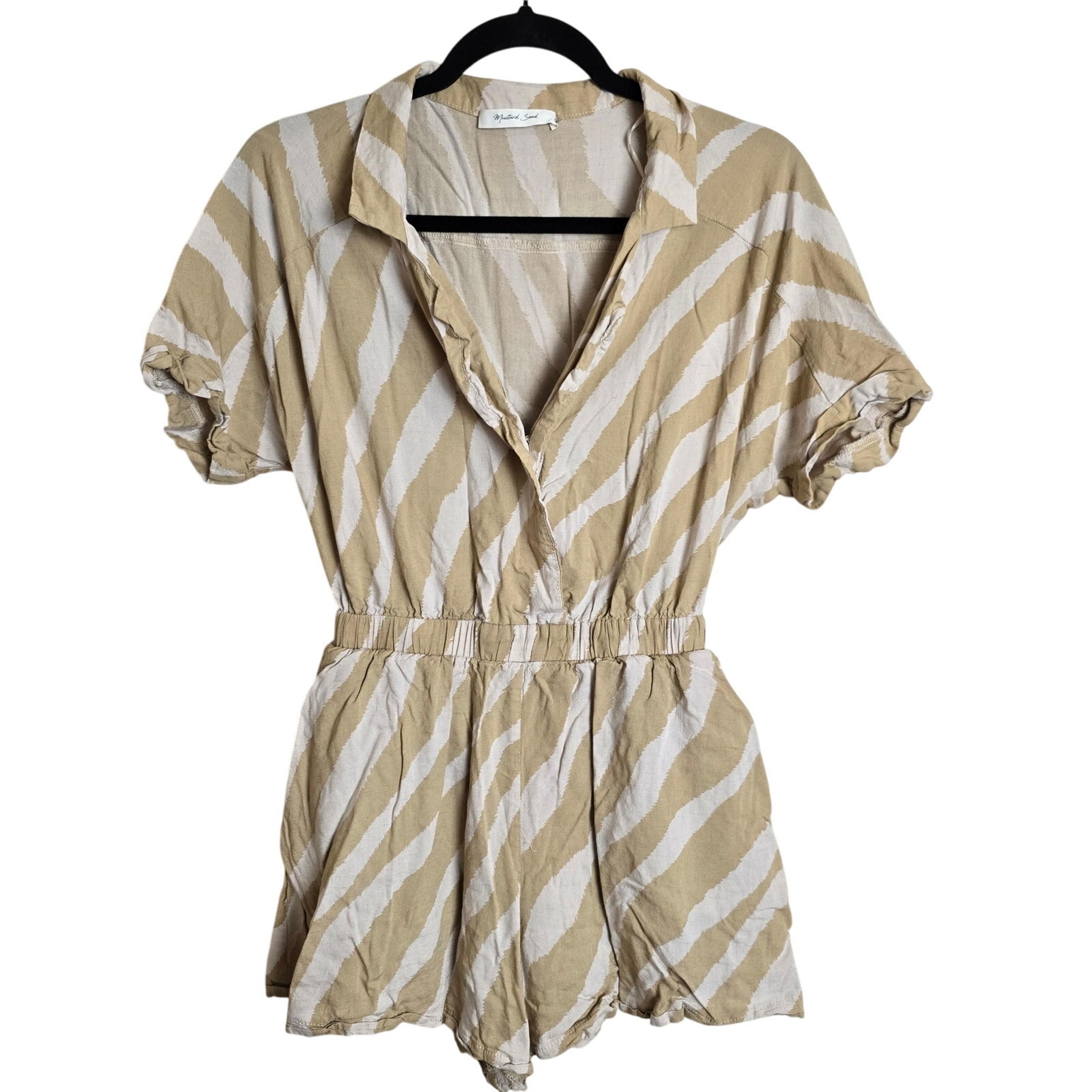 Mustard Seed Striped Romper Beige Size Small