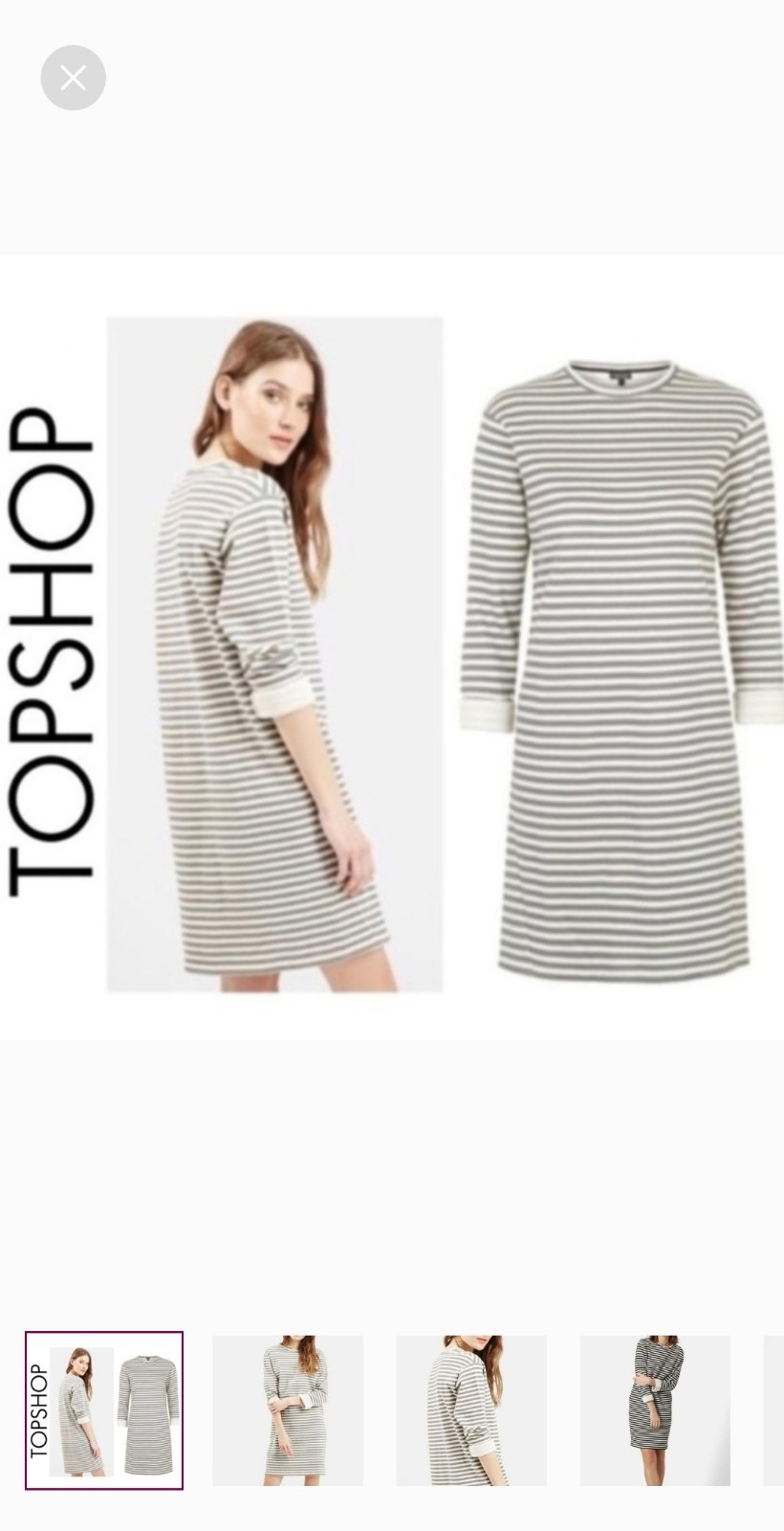 TOPSHOP WOMEN'S 3/4 ROLLED SLEEVE TERRY STRIPE DRESS GREY