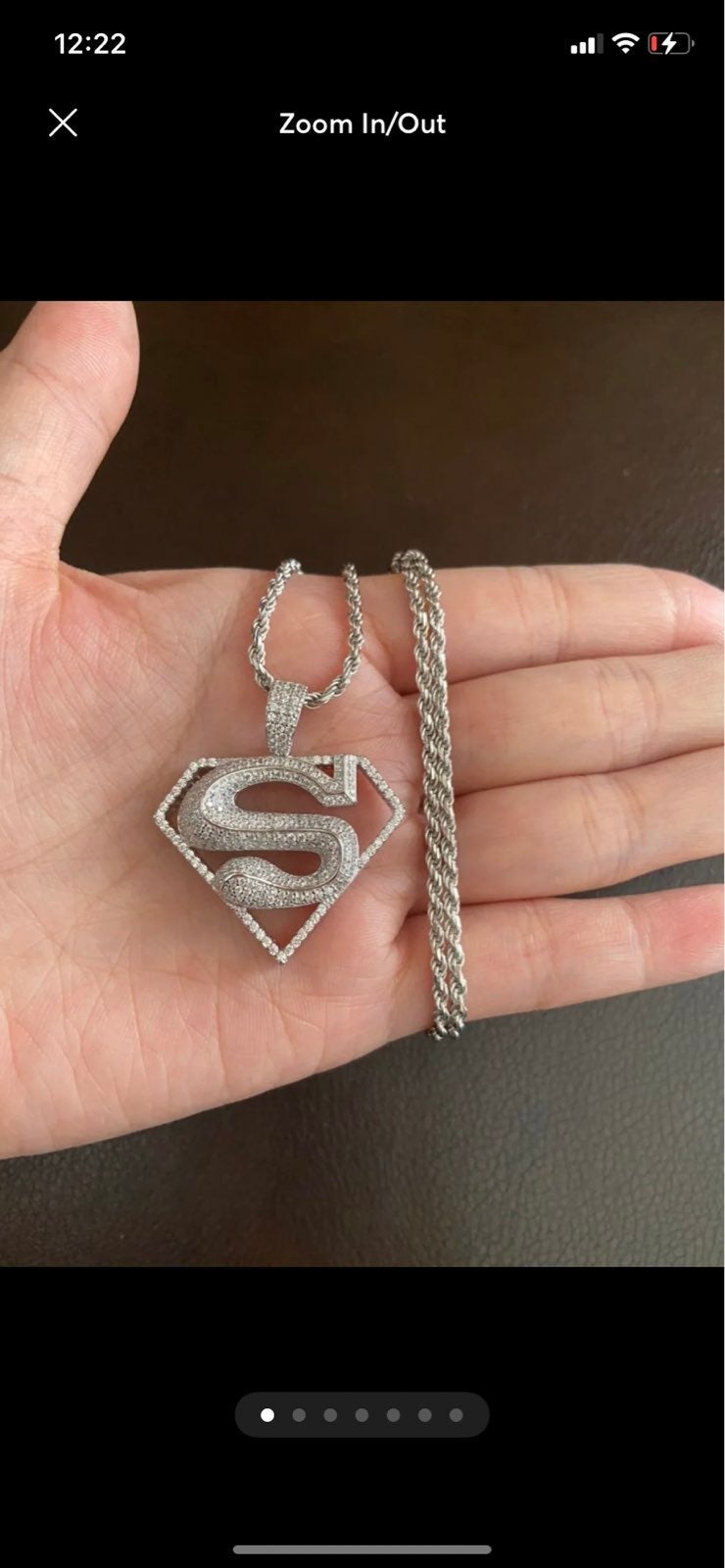 14k white gold 925 super man necklace