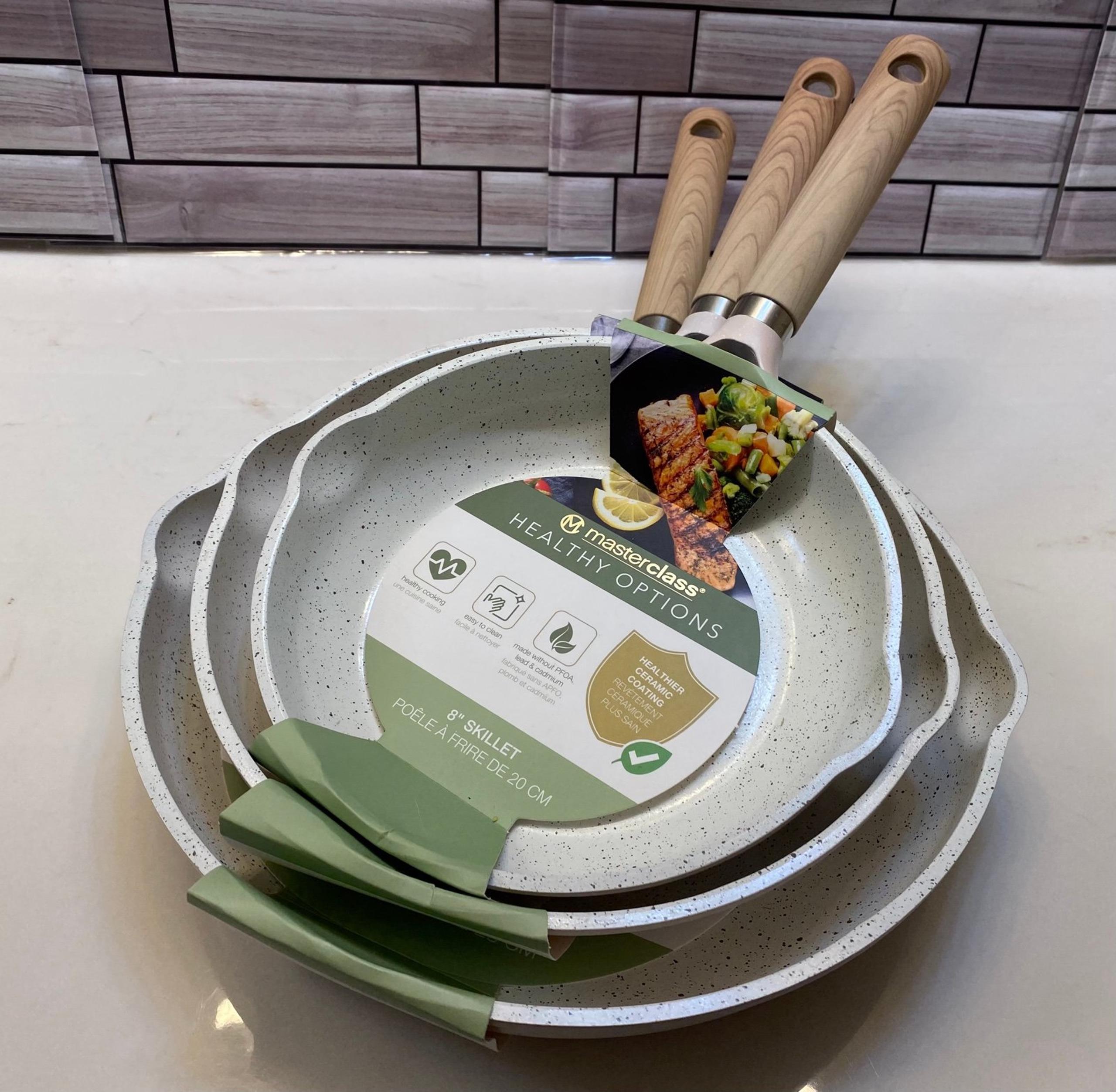 Masterclass ❤️Cookware Skillet Frying Pan non-toxic set of 3  NWT **pink/mint