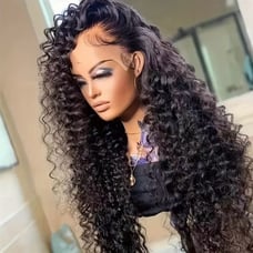 28 Inch Deep Wave Lace Front Wig - 200% Density Human Hair, Pre-Plucked