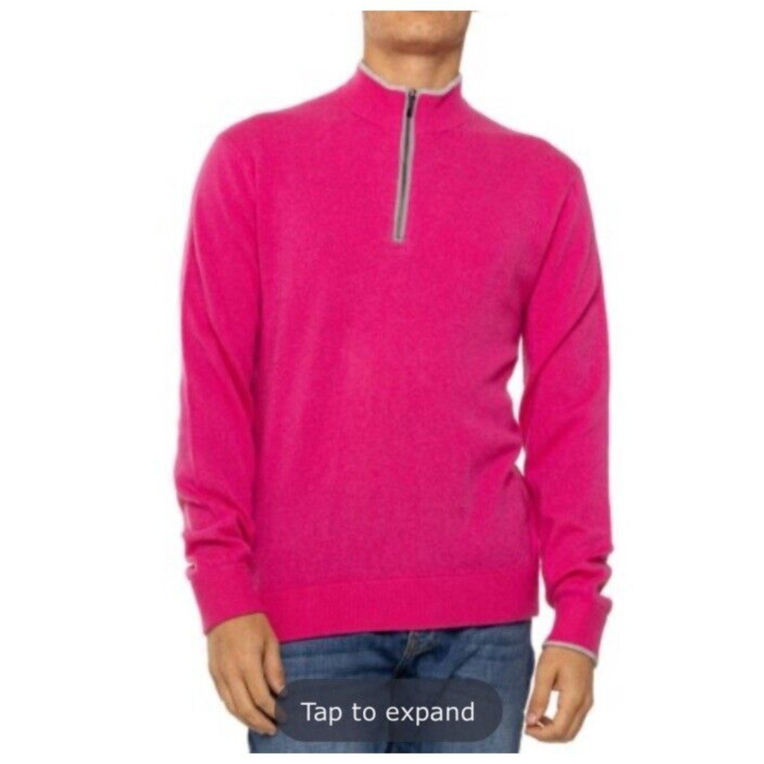 Greyson Clothiers Sebonack 1/4 Zip Golf Sweater Size Large Pink Wool Cashmere