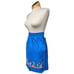 Vtg 1950s Blue Cotton Crewel Embroidered Geisha Theme Half Tie Waist Apron OS