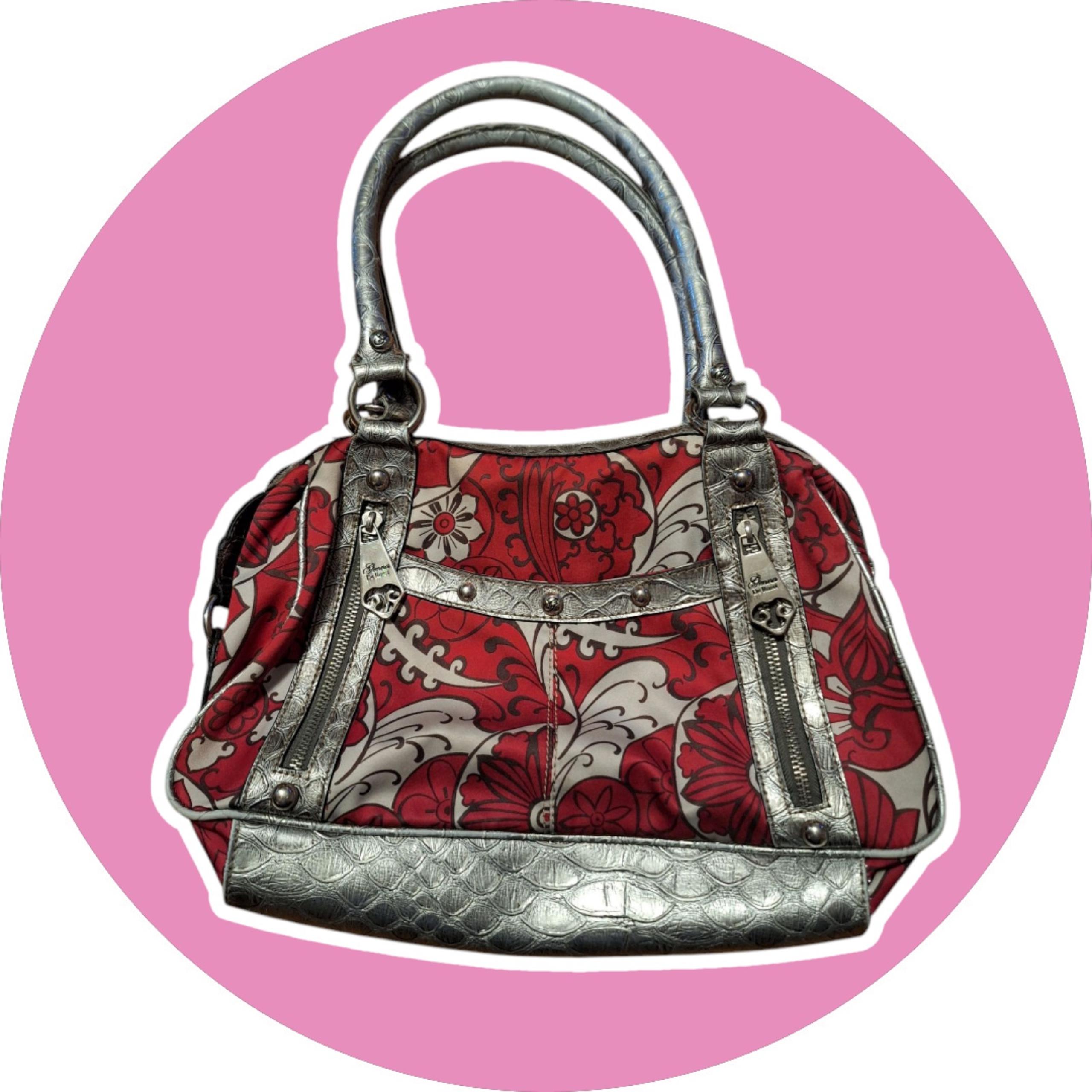 Y2K Genna De Rossi silver/red studded shoulder bag purse