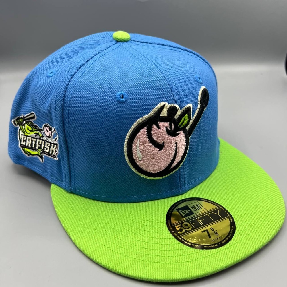 Columbus Catfish Hat Men 7 5/8 Blue Pink 59Fifty New Era MiLB Fitted Cap