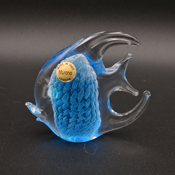 Murano Glass Blue & Clear Fish Figurine Handcrafted In Italy