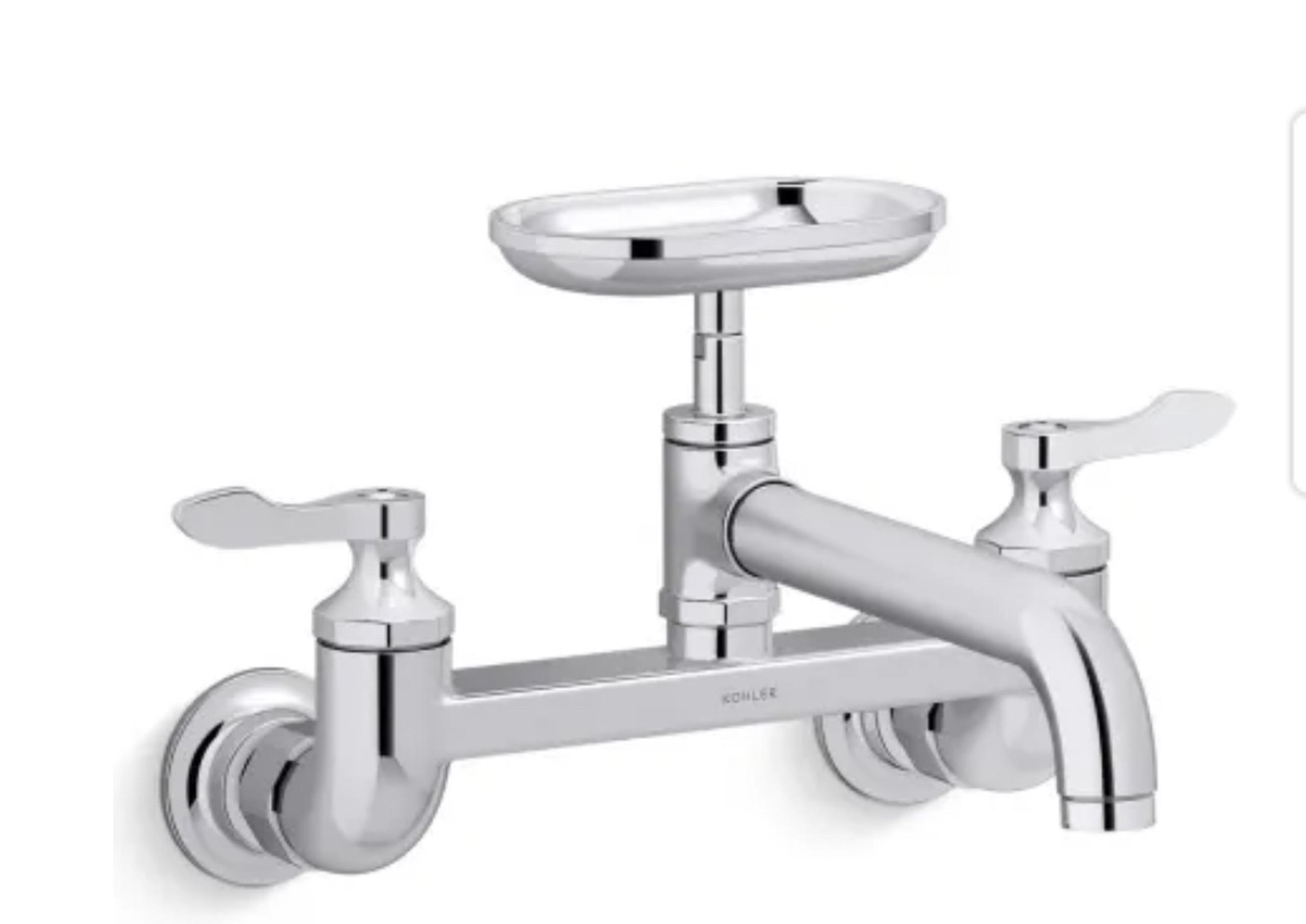 Clearwater 1.8 GPM Wall Mounted Widespread Bridge Kitchen Faucet - Includes Soap