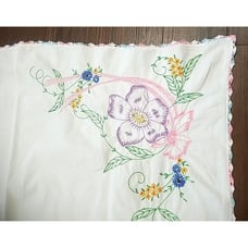 Vintage Hand Embroidered Floral Country Cottagecore Small Tablecloth 34” Dogwood