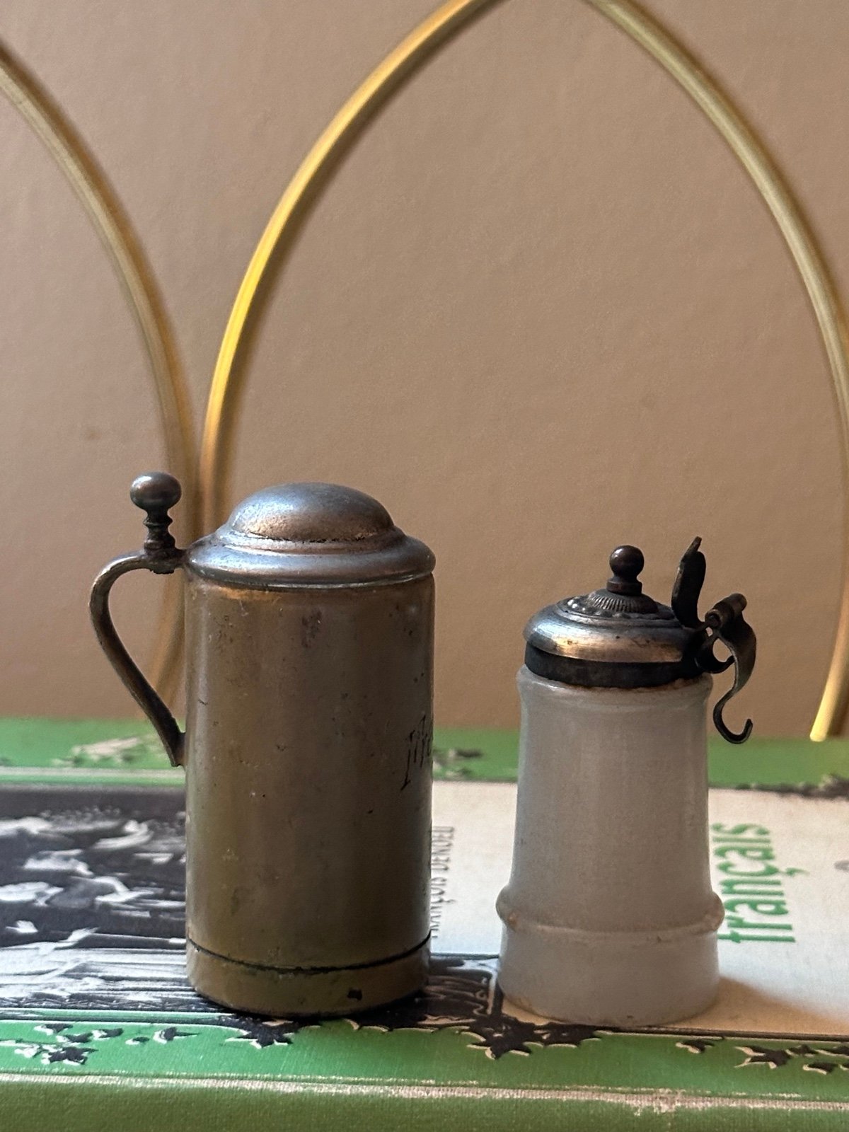 Vintage miniature German Tin Beer Mug lot of 2