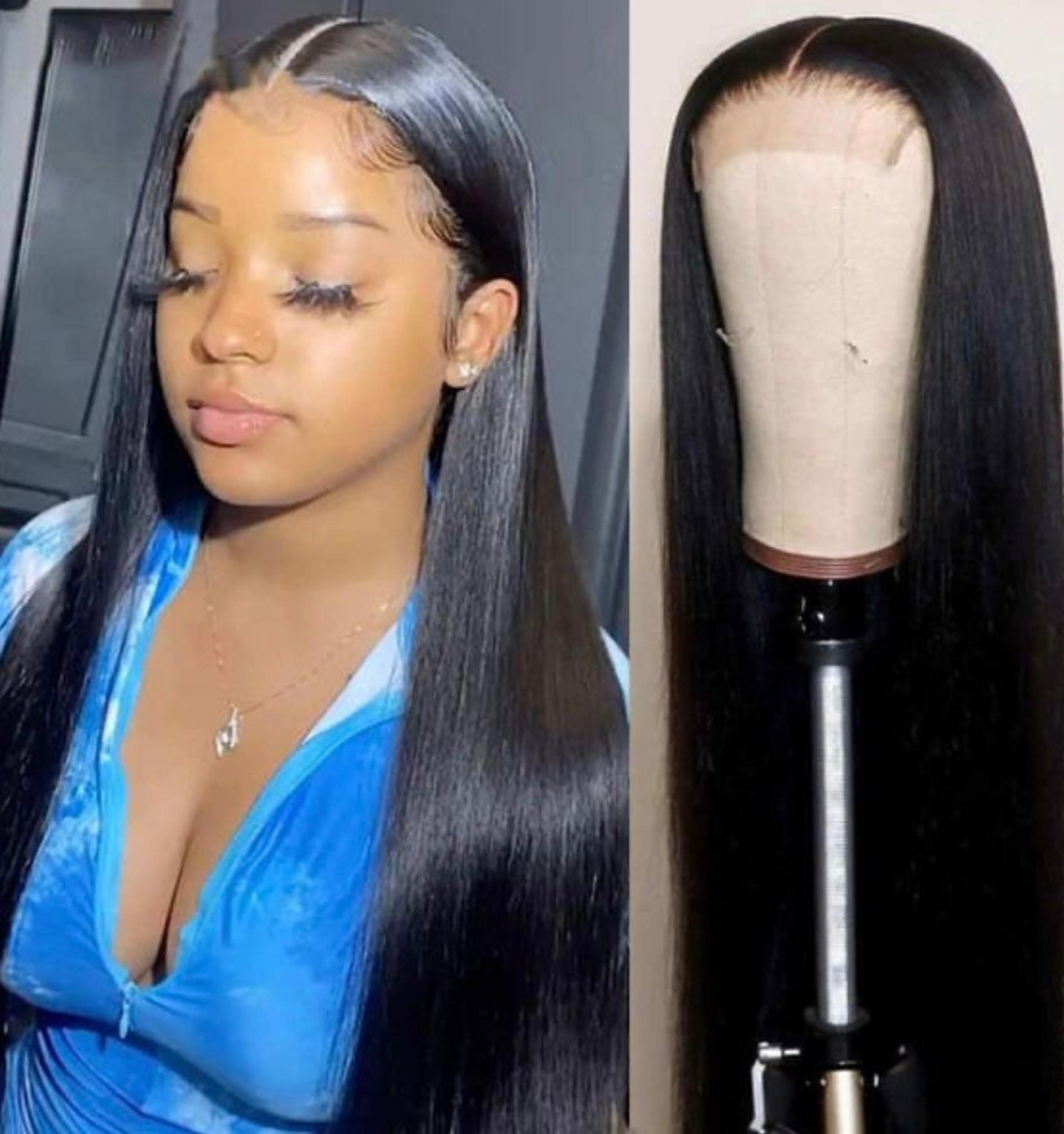 18"Lace Front human hair wig T part transparent straight wig human hair wig