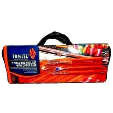 Ignite BBQ Tool Set Zipper Case Skewers Tongs Spatula Basting Brush Fork 7-Piece