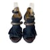 L.A.M.B Hortensia Womens Size 7 Dark Blue Fringe Suede Brown Strap Heels