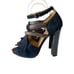 L.A.M.B Hortensia Womens Size 7 Dark Blue Fringe Suede Brown Strap Heels