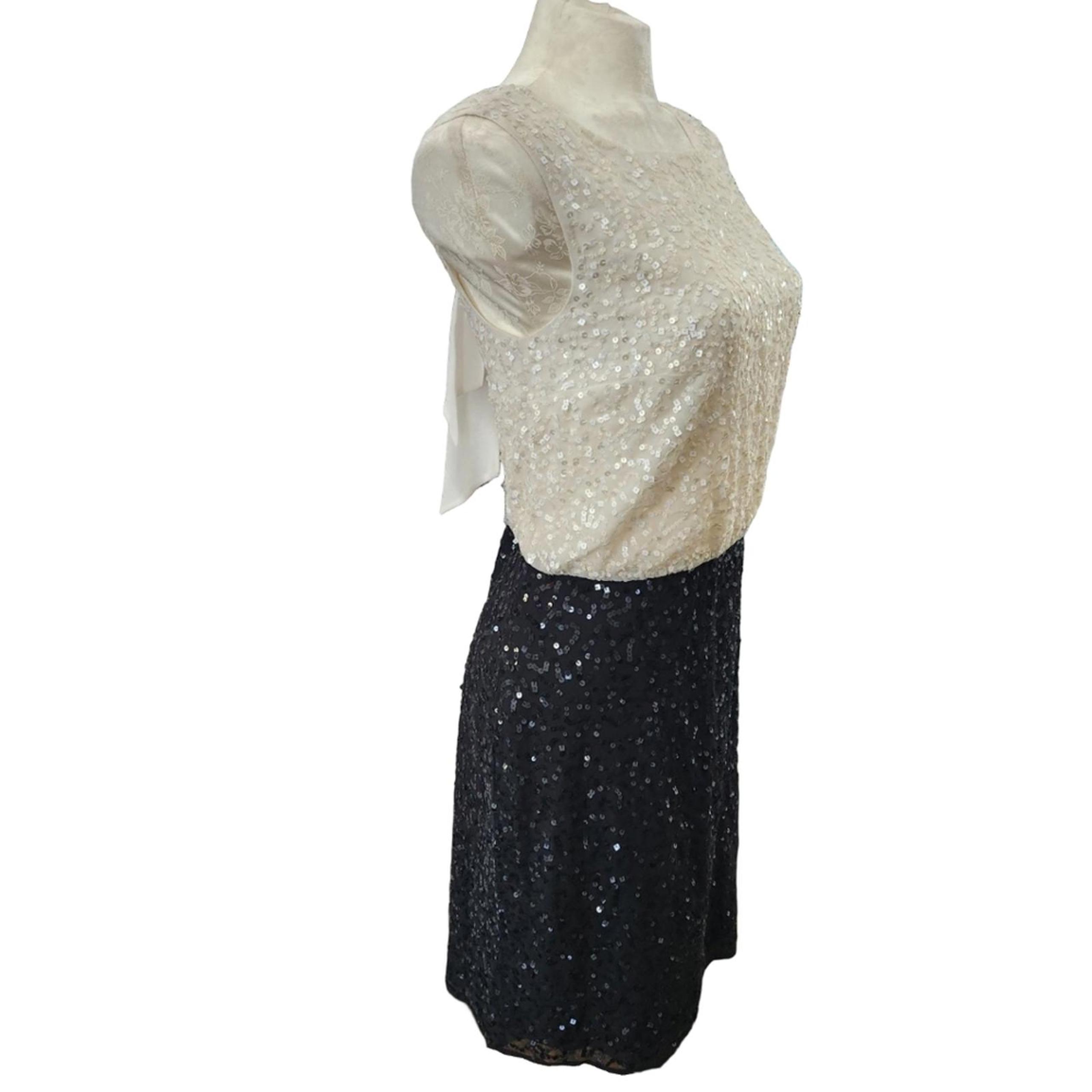 Ann Taylor Women's Sequin Black & Cream Knee-Length Cocktail Party Dress / 12