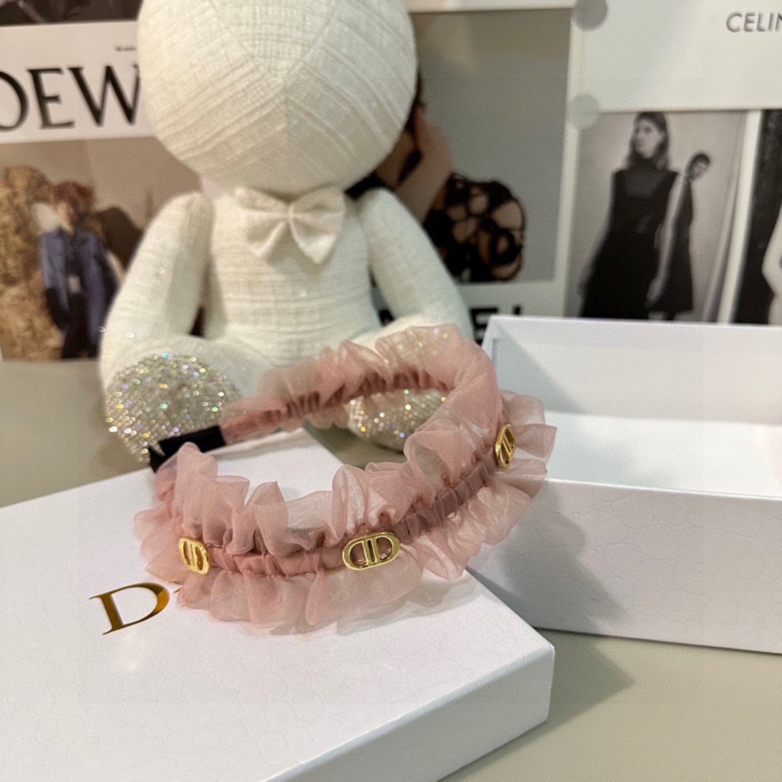 Pink organza headband