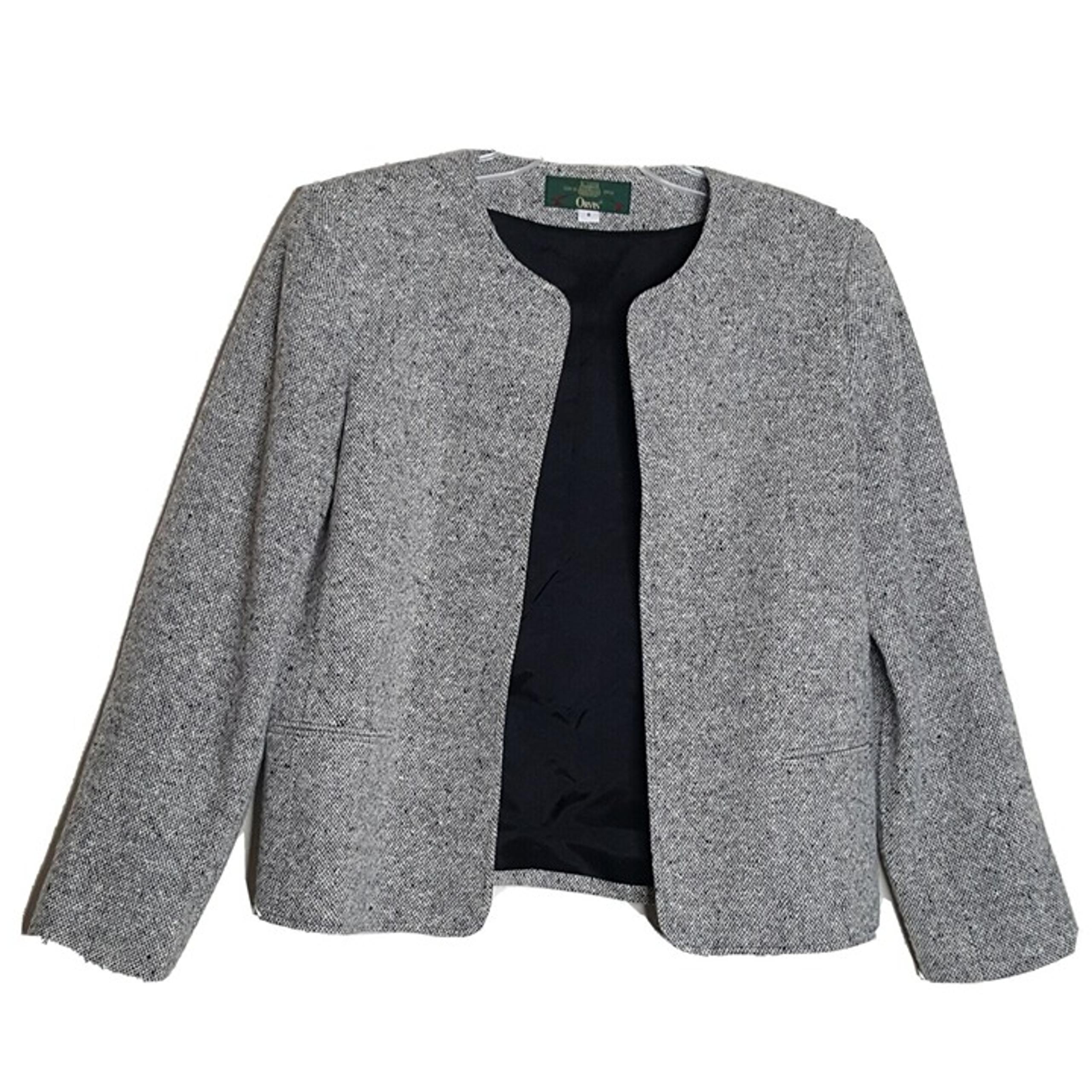 Orvis Womens Open Front Collarless Blazer Career Jacket Wool Blend Tweed Size 8