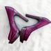 Tory Burch Burgundy Satin Snakeskin Peep Toe Platform Heels