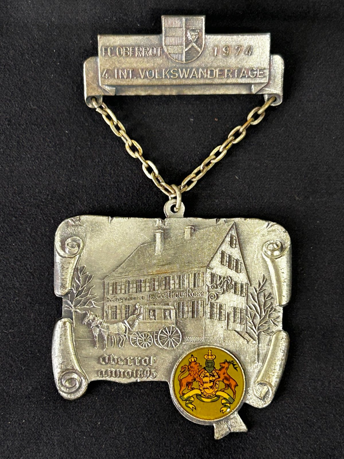 1974 Pin Badge Germany FC Oberrot 4 Int Volkswandertage Anno 1895 House Horse