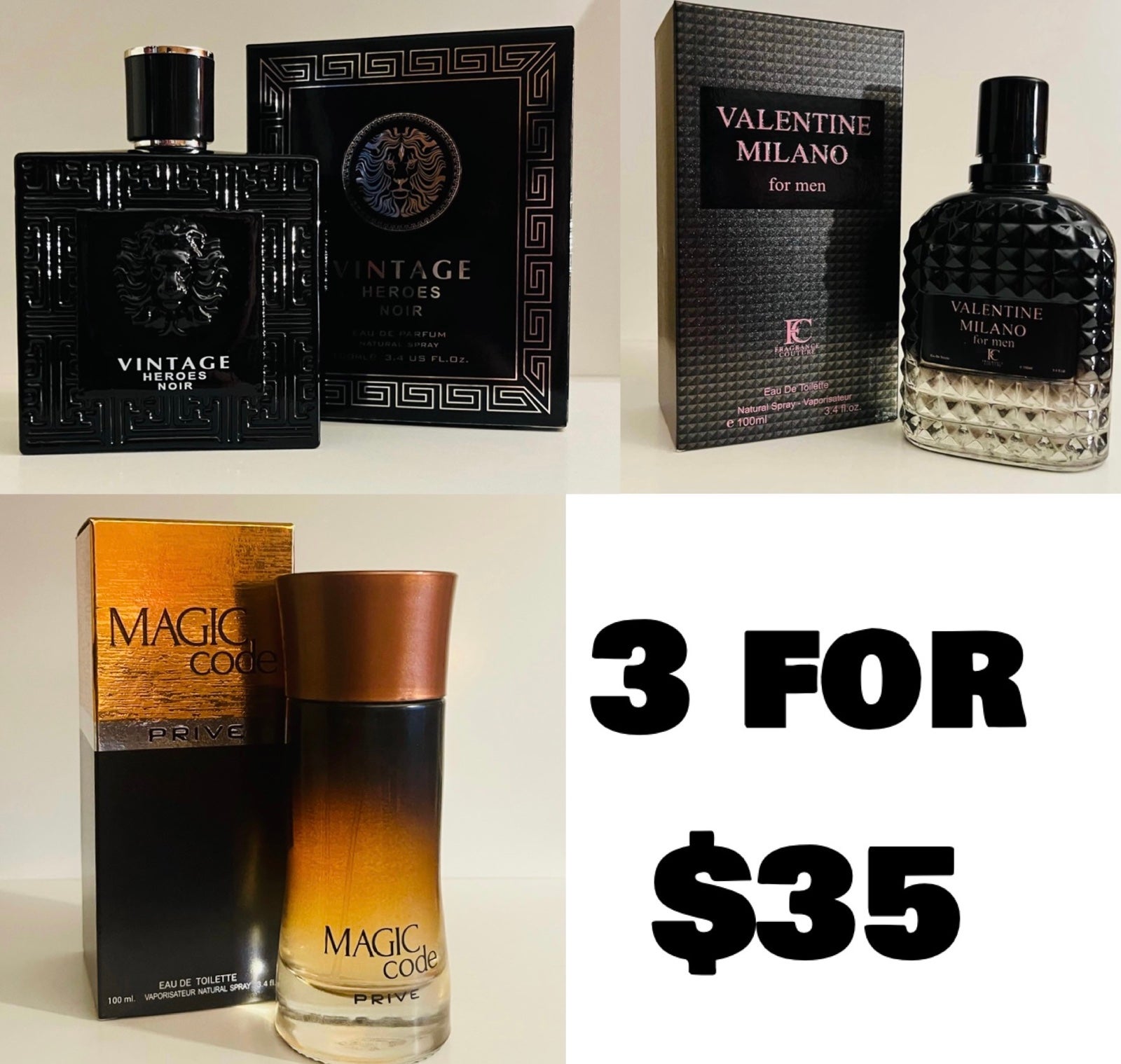 cologne for men 3.4oz/100ml each