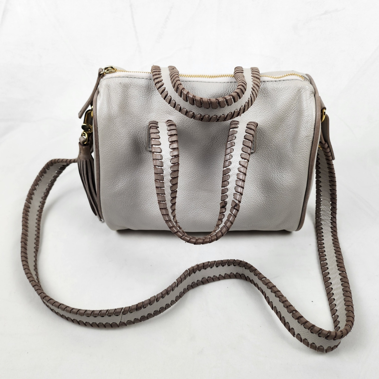 Soul Carrier Whipstitch Southwestern Ranch Leather Satchel Taupe Gray Crossbody