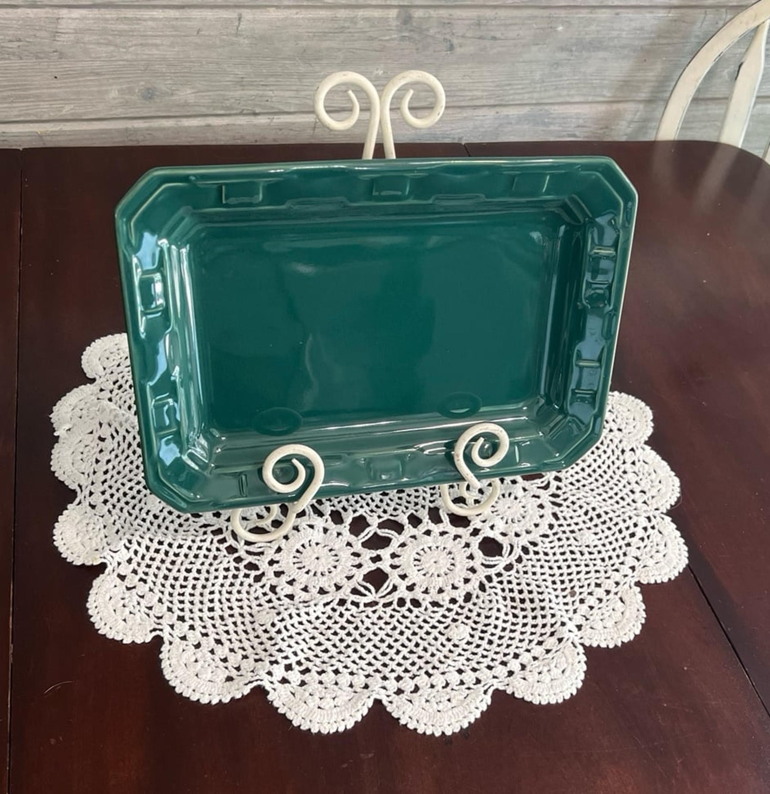 Longaberger Pottery Made in USA Woven Traditions Ivy Green 13x9 Serving Platter