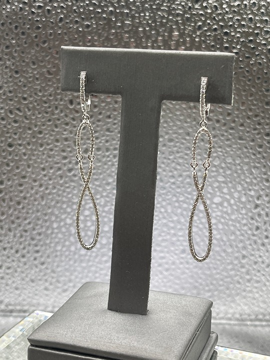 Ladies Sterling Silver and Diamond-Like Earrings