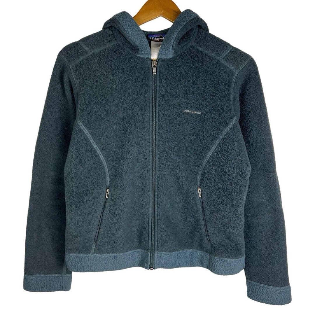 Patagonia Synchilla Jacket Womens M Gray Fleece Full Zip Hooded Logo Outdoor