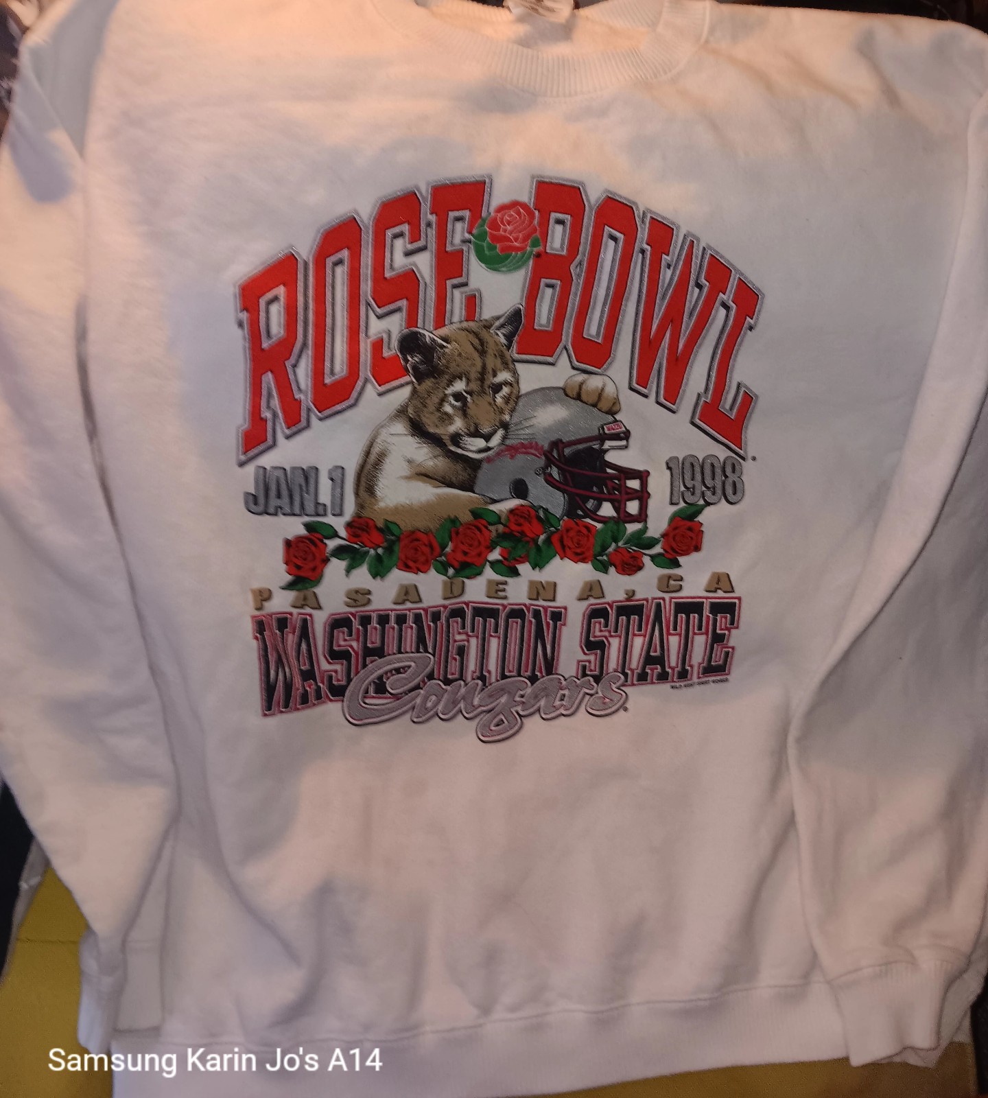 Washington state Cougars Rose Bowl White print sweatshirt size XL Vintage 1998